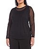 IC Collection Plus Size Sheer Knit Mesh Crew Neck Long Sleeve Top, Color:Black - Image 1