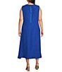 Color:Royal Blue - Image 2 - Plus Size Wave Textured Knit Boat Neck Sleeveless A-Line Midi Dress