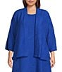 Color:Royal Blue - Image 1 - Plus Size Wave Textured Knit Shawl Collar 3/4 Sleeve Open Front Jacket