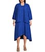 Color:Royal Blue - Image 3 - Plus Size Wave Textured Knit Shawl Collar 3/4 Sleeve Open Front Jacket