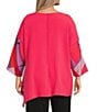 IC Collection Plus Size Woven Abstract Print Boat Neck 3/4 Sleeve Asymmetrical Hem Tunic, Color:Pink - Image 2