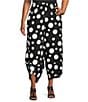 IC Collection Plus Size Woven Dot Print Elastic Waist Tulip Hem Crop Pants, Color:Black - Image 1