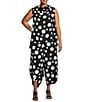 IC Collection Plus Size Woven Dot Print Elastic Waist Tulip Hem Crop Pants, Color:Black - Image 3
