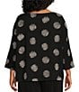Color:Black - Image 2 - Plus Size Woven Dotted Mixed Print Crew Neck 3/4 Sleeve Top