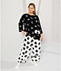 Color:Black - Image 5 - Plus Size Woven Dotted Mixed Print Crew Neck 3/4 Sleeve Top