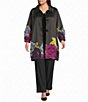 IC Collection Plus Size Woven Floral Placement Print Spread Collar Bracelet Sleeve Button-Front Bubble Jacket - Image 1