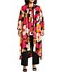 Color:Fuchsia - Image 1 - Plus Size Woven Floral Print Long Sleeve Open Front Kimono