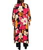 Color:Fuchsia - Image 2 - Plus Size Woven Floral Print Long Sleeve Open Front Kimono