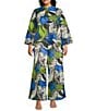 Color:Blue Multi - Image 3 - Plus Size Woven Mesh Abstract Floral Print High Neck Long Sleeve Asymmetric Coordinating One Button-Front Jacket