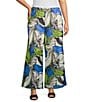 Color:Blue Multi - Image 1 - Plus Size Woven Mesh Abstract Print Straight Wide-Leg Pull-On Pants