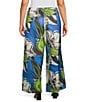 Color:Blue Multi - Image 2 - Plus Size Woven Mesh Abstract Print Straight Wide-Leg Pull-On Pants