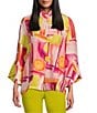 IC Collection Pop Art Geo Print Mandarin Collar Bracelet Sleeve Button Front Jacket, Color:Pink - Image 2