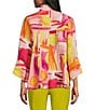 IC Collection Pop Art Geo Print Mandarin Collar Bracelet Sleeve Button Front Jacket, Color:Pink - Image 3