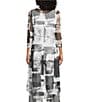 IC Collection Printed Mesh Boat Neck 3/4 Sleeve High Low Coordinating Top, Color:Black - Image 2
