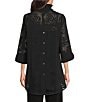 IC Collection Rose Pattern Wire Ruffle Neck 3/4 Sleeve Button-Front Jacket - Image 2