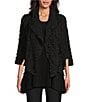 Color:Black - Image 1 - Shawl Collar Open Front Asymmetric Hem 3/4 Sleeve Statement Jacket