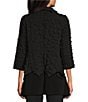 Color:Black - Image 2 - Shawl Collar Open Front Asymmetric Hem 3/4 Sleeve Statement Jacket