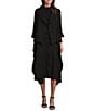 IC Collection Shawl Collar Open Front Asymmetric Hem 3/4 Sleeve Statement Jacket, Color:Black - Image 3