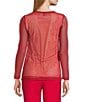 IC Collection Sheer Mesh Crew Neck Long Sleeve Knit Top, Color:Red - Image 2