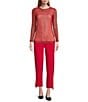 IC Collection Sheer Mesh Crew Neck Long Sleeve Knit Top, Color:Red - Image 3