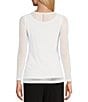 Color:White - Image 2 - Sheer Mesh Crew Neck 3/4 Sleeve Knit Top