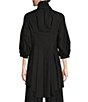 Color:Black - Image 2 - Shirred Stand Collar 3/4 Lantern Sleeve Waist Pleat Zip Front High-Low Overlay Tunic
