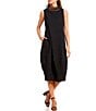IC Collection Sleeveless Sheer Organza Funnel Neck Balloon Waistless Midi Dress, Color:Black - Image 1