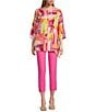 IC Collection Slim Stretch Knit Cropped Pants, Color:Fuchsia - Image 3