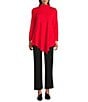 IC Collection Soft Knit Crepe Mock Neck Long Sleeve Top, Color:Red - Image 3