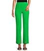 Color:Green - Image 1 - Solid Knit Flat Front Open Slit Pull-On Pants