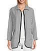 IC Collection Stripe Poplin Point Collar Long Sleeve Zip Front Jacket - Image 1