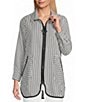 IC Collection Stripe Poplin Point Collar Long Sleeve Zip Front Jacket - Image 3