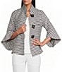 IC Collection Stripe Print Mandarin Collar Long Tulip Sleeve Jacket - Image 1