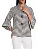 IC Collection Stripe Print Mandarin Collar Long Tulip Sleeve Jacket - Image 3