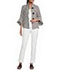 IC Collection Stripe Print Mandarin Collar Long Tulip Sleeve Jacket - Image 4