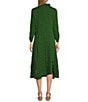 IC Collection Textured Bubble Check Pucker Woven Mock Neck 3/4 Sleeve Asymmetrical Hem Midi A-Line Dress, Color:Hunter Green - Image 2