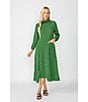 IC Collection Textured Bubble Check Pucker Woven Mock Neck 3/4 Sleeve Asymmetrical Hem Midi A-Line Dress, Color:Hunter Green - Image 4
