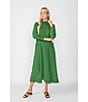 IC Collection Textured Bubble Check Pucker Woven Mock Neck 3/4 Sleeve Asymmetrical Hem Midi A-Line Dress, Color:Hunter Green - Image 5