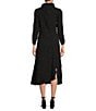 IC Collection Textured Bubble Check Pucker Woven Mock Neck 3/4 Sleeve Asymmetrical Hem Midi A-Line Dress, Color:Black - Image 2