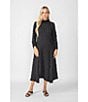 IC Collection Textured Bubble Check Pucker Woven Mock Neck 3/4 Sleeve Asymmetrical Hem Midi A-Line Dress, Color:Black - Image 4