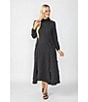 IC Collection Textured Bubble Check Pucker Woven Mock Neck 3/4 Sleeve Asymmetrical Hem Midi A-Line Dress, Color:Black - Image 5