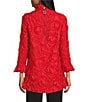 IC Collection Textured Woven Ruffle Mock Neck Long Sleeve Tunic, Color:Red - Image 2