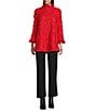 IC Collection Textured Woven Ruffle Mock Neck Long Sleeve Tunic, Color:Red - Image 3