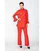 IC Collection Textured Woven Ruffle Mock Neck Long Sleeve Tunic, Color:Red - Image 6