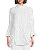 IC Collection Textured Woven Ruffle Mock Neck Long Sleeve Tunic, Color:White - Image 1