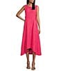 Color:Hot Pink - Image 1 - Wave Textured Knit Boat Neck Sleeveless A-Line Midi Dress
