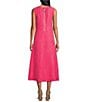 Color:Hot Pink - Image 2 - Wave Textured Knit Boat Neck Sleeveless A-Line Midi Dress