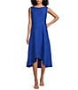 Color:Royal - Image 1 - Wave Textured Knit Boat Neck Sleeveless A-Line Midi Dress