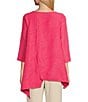 Color:Hot Pink - Image 2 - Wave Textured Knit Boat Neck Toggle Button Trim 3/4 Sleeve Asymmetric Hem Tunic