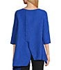 Color:Royal - Image 2 - Wave Textured Knit Boat Neck Toggle Button Trim 3/4 Sleeve Asymmetric Hem Tunic